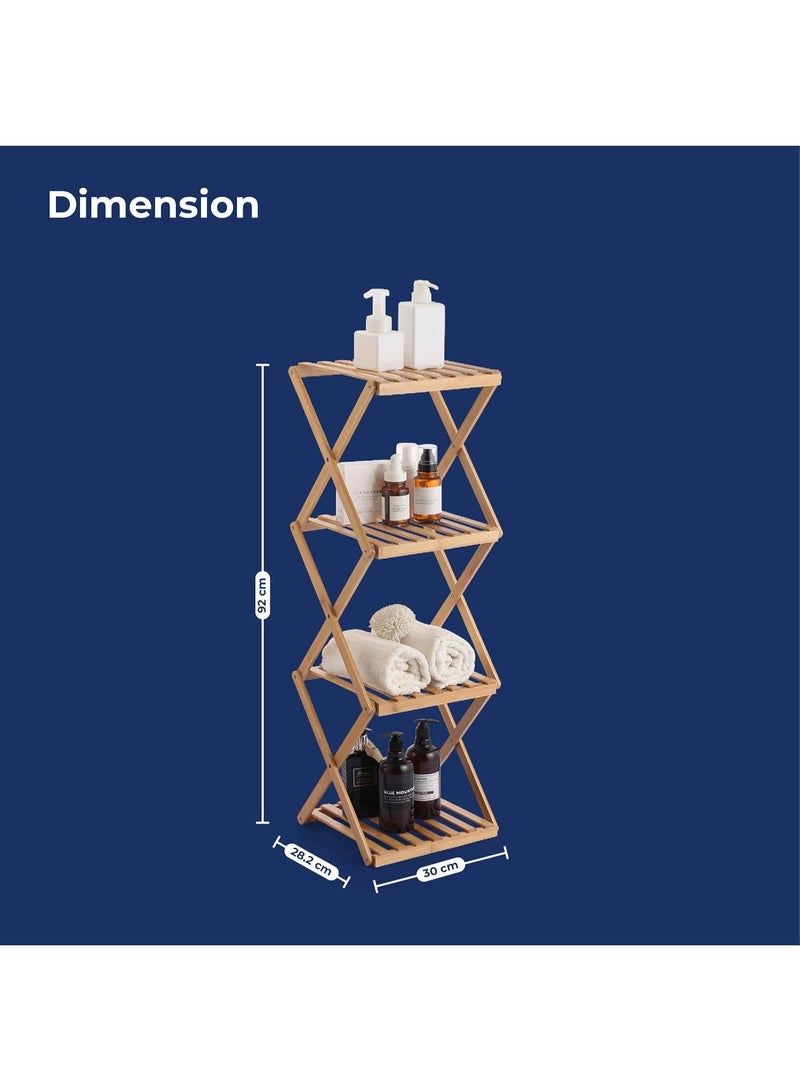 Lifelong Foldable 4-Tier Bamboo Storage Rack | Space Saving Wooden Shelf for Bathroom Essentials, Kitchen Storage, Bedroom Organizer, Living Room Display, Balcony Plants & Laundry Accessories - Image 4
