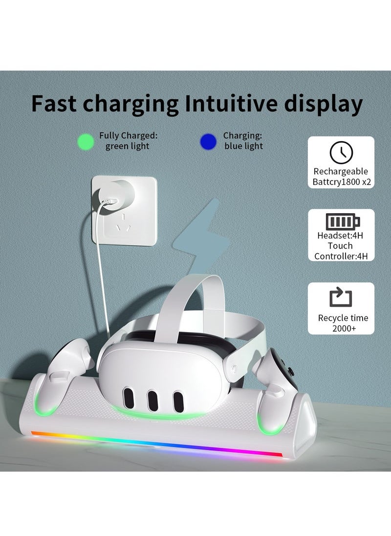 Generic - Dock for Meta/Oculus Quest 3, Fast Charging Station for Meta Quest 3 Headset Controllers and Other USB Device VR Accessories, RGB Charging Stand with Rechargeable Batteries - Image 1