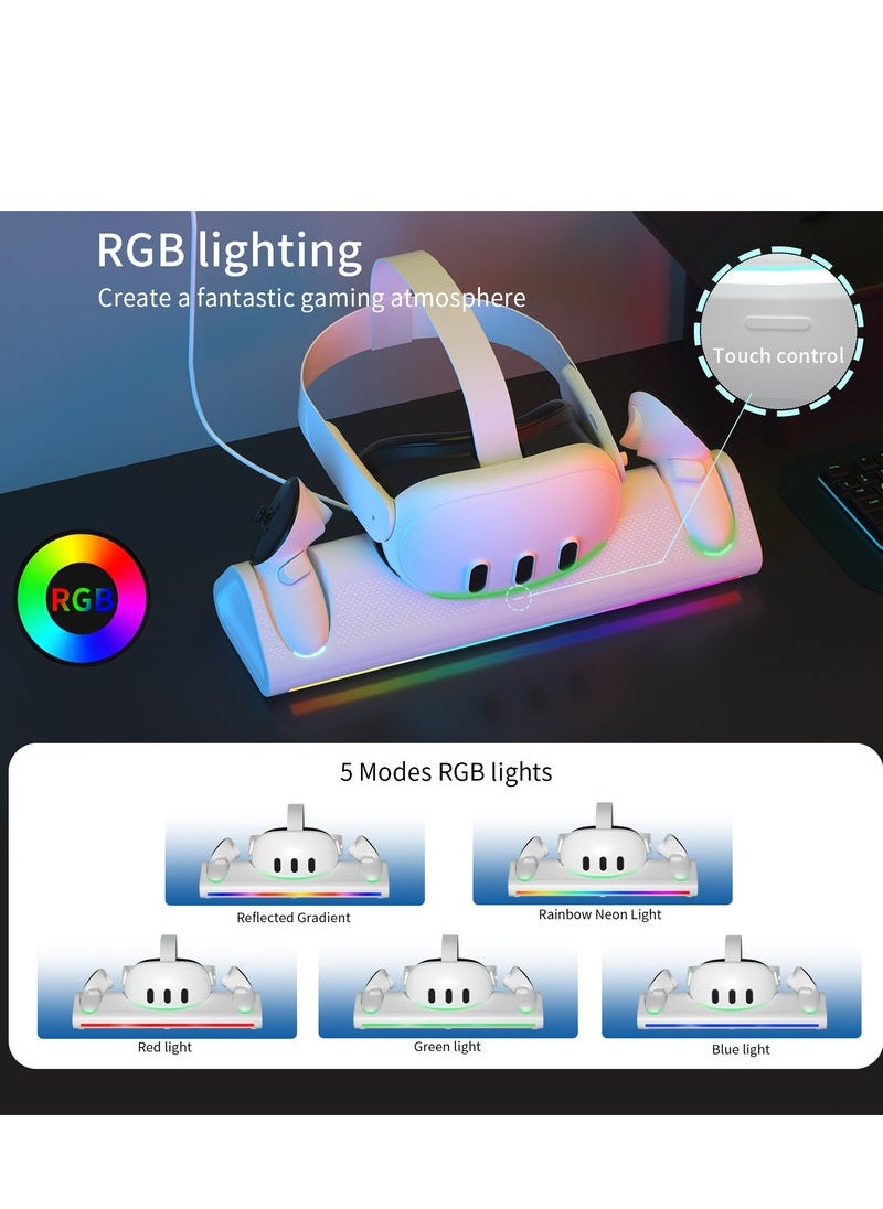 Generic - Dock for Meta/Oculus Quest 3, Fast Charging Station for Meta Quest 3 Headset Controllers and Other USB Device VR Accessories, RGB Charging Stand with Rechargeable Batteries - Image 1