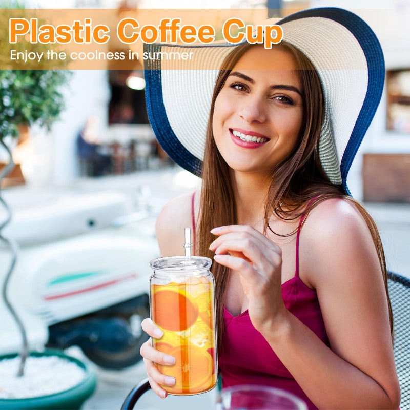Blushtier 6 Pack Acrylic Mason Jars with Lids and Straws 16 oz Drinking Plastic Tumbler with Straw Iced Coffee Cups Water Bottles Mugs for Wedding Party Favor Water Milk Beer Juice Beverage (Clear) - Image 5