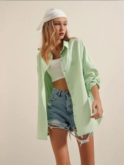 بيغ دارت قميص بأزرار وأكمام طويلة كبير الحجم من