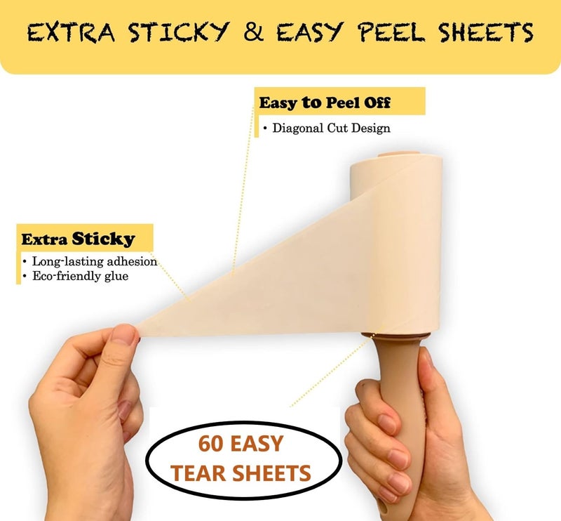 DHANAK Extra Sticky Lint Roller Effortless Pet Fur Removal for FurnitureCarpetCarSeatsetc Reusable Lint Roller Ideal for Cat and Dog Owners Value Pack of 1 Roller 3 Refills 60 SheetsRefill - Image 3