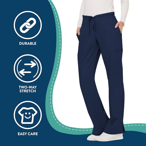 Cherokee Scrubs for Women Mid Rise Moderate Flare Drawstring Pant with 5 Pockets, Ultra Soft & Breathable Fabric - WW120 - WW120, S, Navy - Image 5