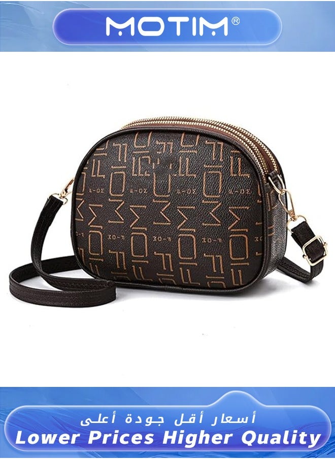 Motim Women's Single Shoulder Cross-slung Small Bag Purse Soft Leisure Large Capacity Multilayer Zipper Mobile Phone Small Round Bag  - Image 1