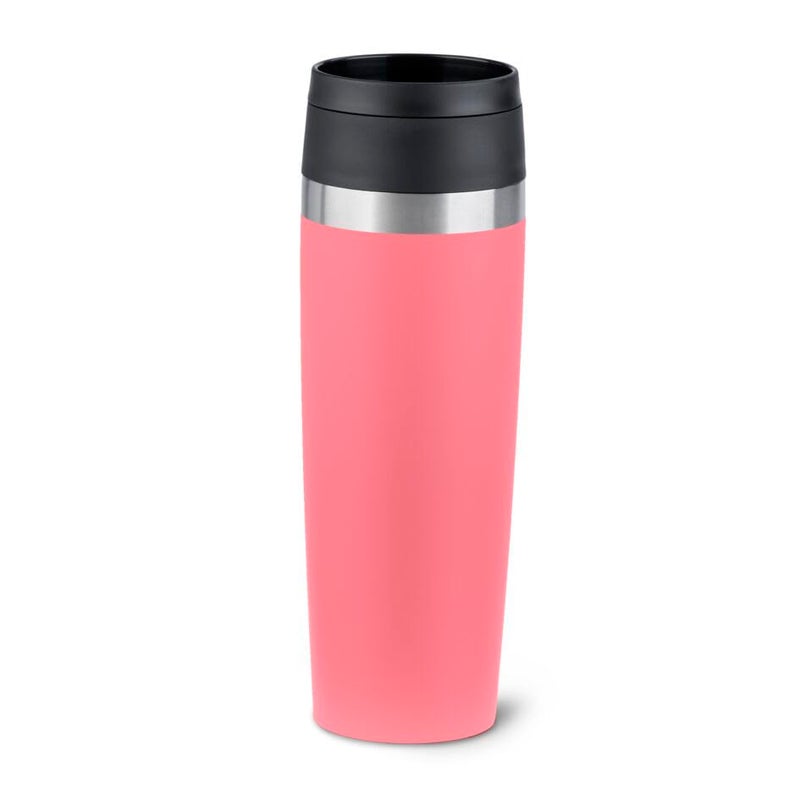 Emsa N2023950 Travel Mug Classic 05 litres Comfort Screw Cap Powder Coating Stainless Steel 6 Hours Hot and 12 Hours Cold 100 LeakProof 360 Drinking Opening Stainless Steel Pink