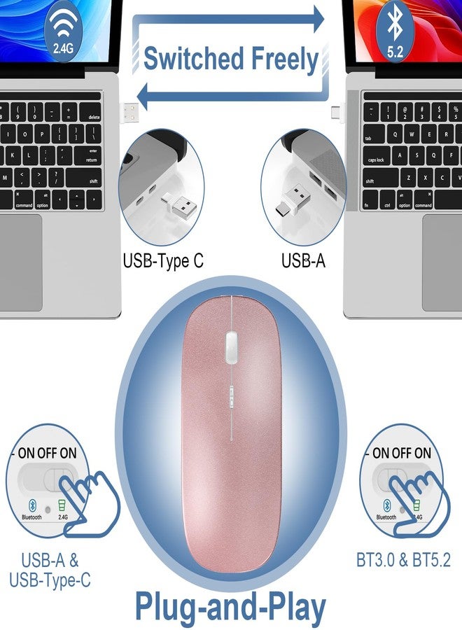 Kovess Bluetooth Wireless Mouse for MacBook Air Mac Pro Laptop PC Pad Optical Rechargeable Silent Mouse with Jiggler Mode Dual Mode Switch Mouse Bluetooth 5.2/3.0 and 2.4G USB-A & USB-C Receiver Gray - Image 3
