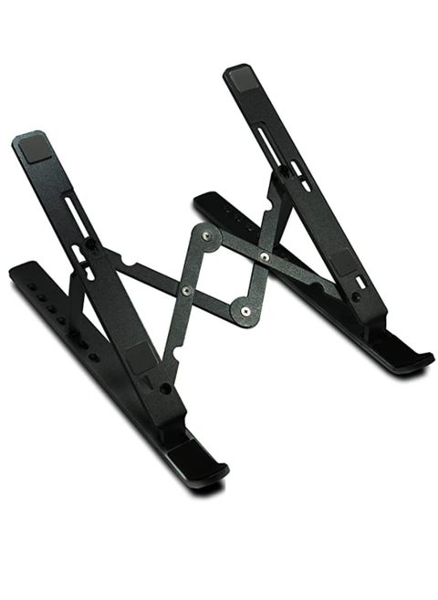 Laptop Stand For Desk Aluminum Notebook Stand For Laptop Riser Holder Notebook Stand Compatible with MacBook Air Pro, Dell, HP, Lenovo Samsung, Alienware All Laptops 11-15.6 Foldable Stand Black