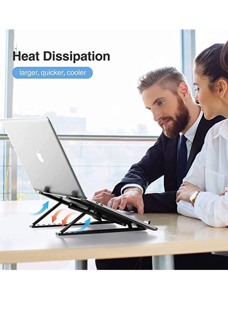 Laptop Stand For Desk Aluminum Notebook Stand For Laptop Riser Holder Notebook Stand Compatible with MacBook Air Pro, Dell, HP, Lenovo Samsung, Alienware All Laptops 11-15.6 Foldable Stand Black