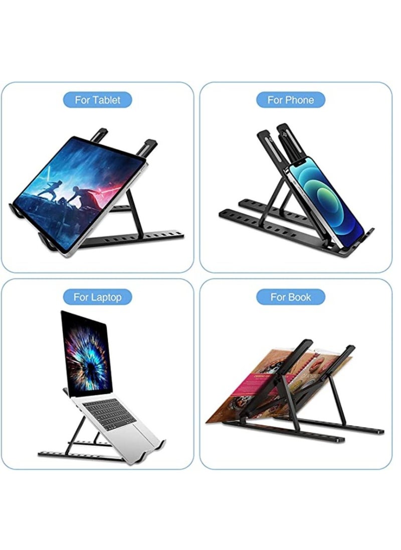 Laptop Stand For Desk Aluminum Notebook Stand For Laptop Riser Holder Notebook Stand Compatible with MacBook Air Pro, Dell, HP, Lenovo Samsung, Alienware All Laptops 11-15.6 Foldable Stand Black