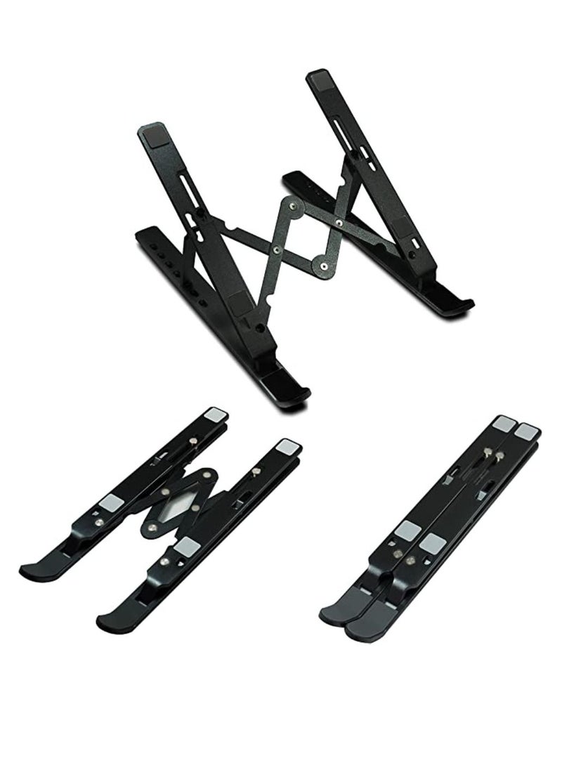 Laptop Stand For Desk Aluminum Notebook Stand For Laptop Riser Holder Notebook Stand Compatible with MacBook Air Pro, Dell, HP, Lenovo Samsung, Alienware All Laptops 11-15.6 Foldable Stand Black