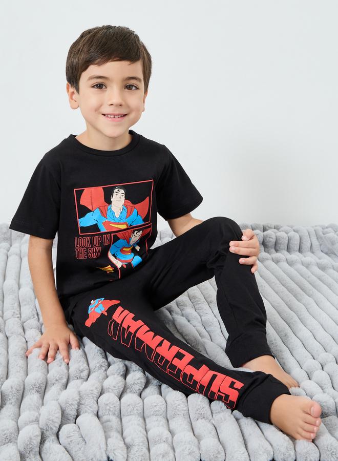 Styli Boys Black Superman Cotton T-Shirt And Pants Set - Image 1
