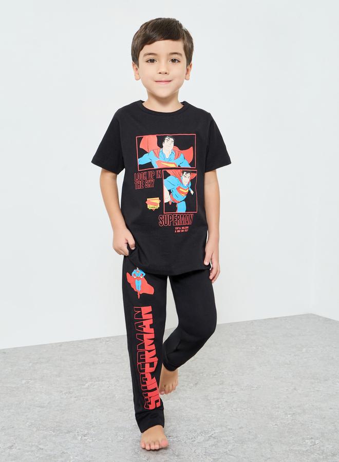 Styli Boys Black Superman Cotton T-Shirt And Pants Set - Image 2