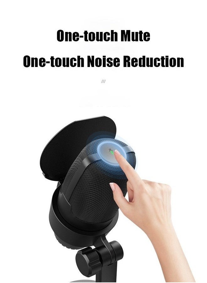 RGB microphone, USB condenser microphone, smart noise reduction microphone Colorful microphone One-touch mute, recording, singing, live streaming Suitable for streaming, podcasting, Twitch, YouTube, Discord, PC (black)