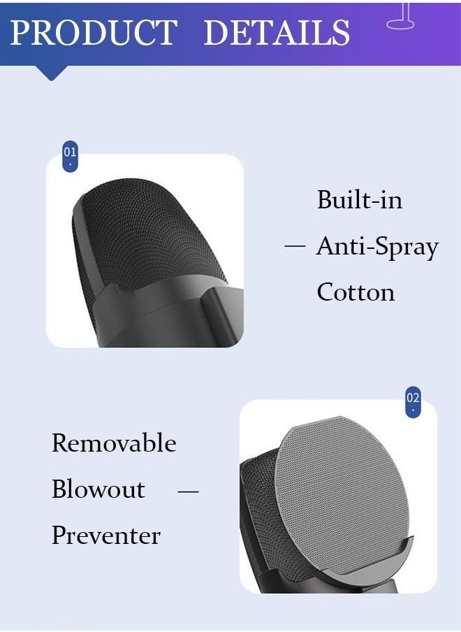 RGB microphone, USB condenser microphone, smart noise reduction microphone Colorful microphone One-touch mute, recording, singing, live streaming Suitable for streaming, podcasting, Twitch, YouTube, Discord, PC (black)
