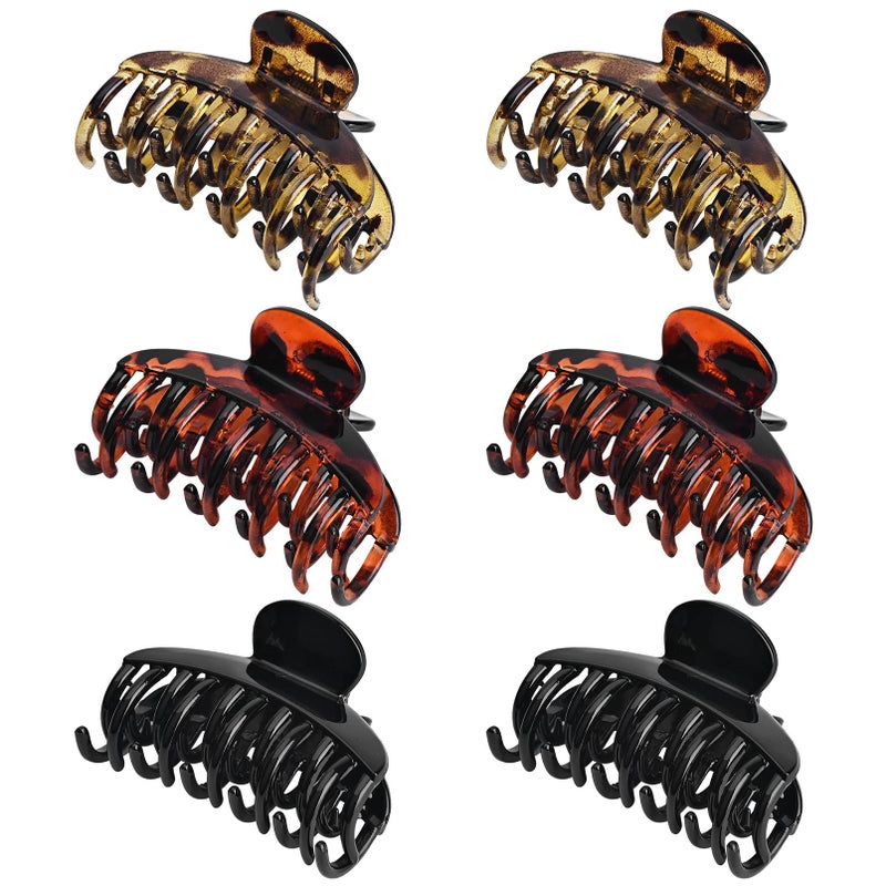 DEEKA 6 PCS 25 Inch Double Row Teeth Hair Claw Clips Small Tortoise Shell Plastic Hair Jaw Clips Hair Barrettes Thick Medium Thin Hair Clips for Women