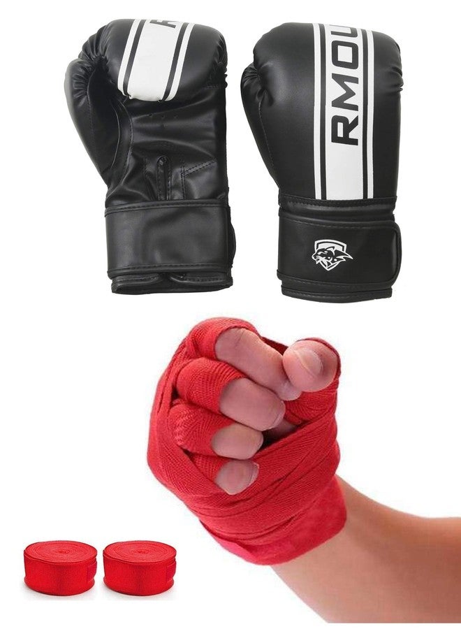 IWIN Our Black Boxing Gloves for Training & Muay Thai | Maya Hide Leather Gloves for Sparring, Kickboxing, Fighting, Punch Bags with Red Hand Wraps(Boxing Tape), Black Red, 10 oz - Image 1