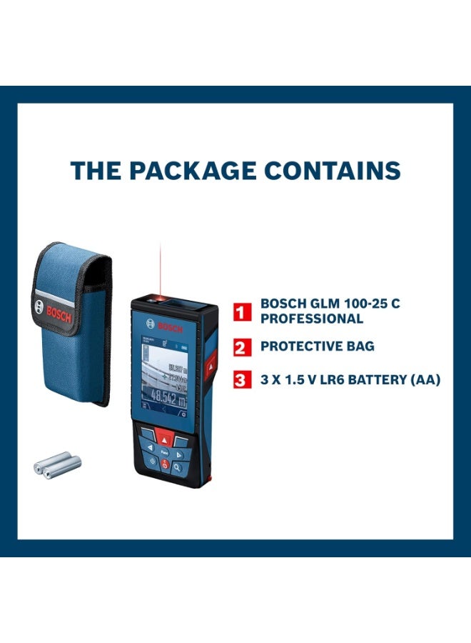 بوش Bosch GLM 100-25 C Professional Laser Measure, 100m Range, Inbuilt Camera Viewfinder, IPS Display, Bluetooth Connectivity for Data Transfer, 1 Year Warranty - Image 2