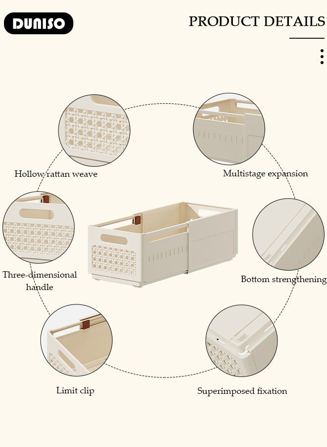 DUNISO 2 Pack Retractable Storage Box, Adjustable Expandable Storage Box,Stackable Plastic Drawer Storage Box,Multifunctional Organizer and Storage Bins , for Kitchen,Refrigerator,Cabinets,Wardrobes,Bathroom,Office - Image 2