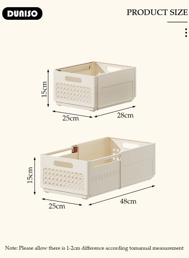 DUNISO 2 Pack Retractable Storage Box, Adjustable Expandable Storage Box,Stackable Plastic Drawer Storage Box,Multifunctional Organizer and Storage Bins , for Kitchen,Refrigerator,Cabinets,Wardrobes,Bathroom,Office - Image 4