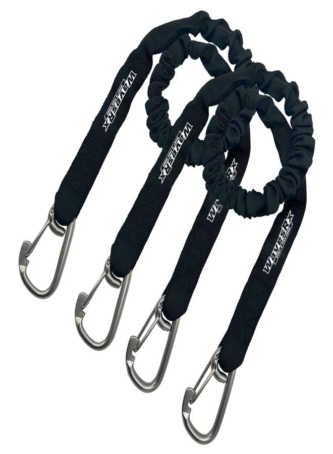 WAVESRX DockingPal - حبال مطاطية مسطحة ممتازة لرسو القوارب (أسود) | حبل مرن لرسو القوارب مزود بمشابك من الفولاذ المقاوم للصدأ | يمتد من 3 إلى 5 أقدام | يمتص الصدمات، ويمنع تلف الدراجات المائية والمركبات المائية الشخصية - Image 1