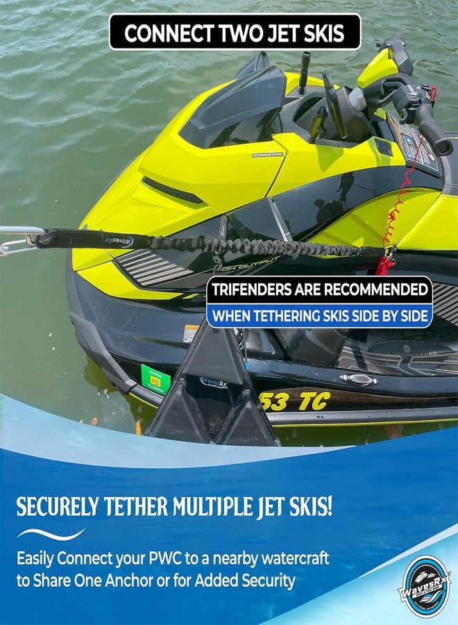 WAVESRX DockingPal - حبال مطاطية مسطحة ممتازة لرسو القوارب (أسود) | حبل مرن لرسو القوارب مزود بمشابك من الفولاذ المقاوم للصدأ | يمتد من 3 إلى 5 أقدام | يمتص الصدمات، ويمنع تلف الدراجات المائية والمركبات المائية الشخصية - Image 4