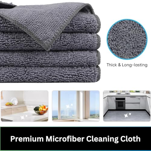 Showstopper Microfiber Cleaning Cloth,12 Pack Cleaning Rag,Cleaning Towels (Grey, 30cm X 30cm) - Image 2