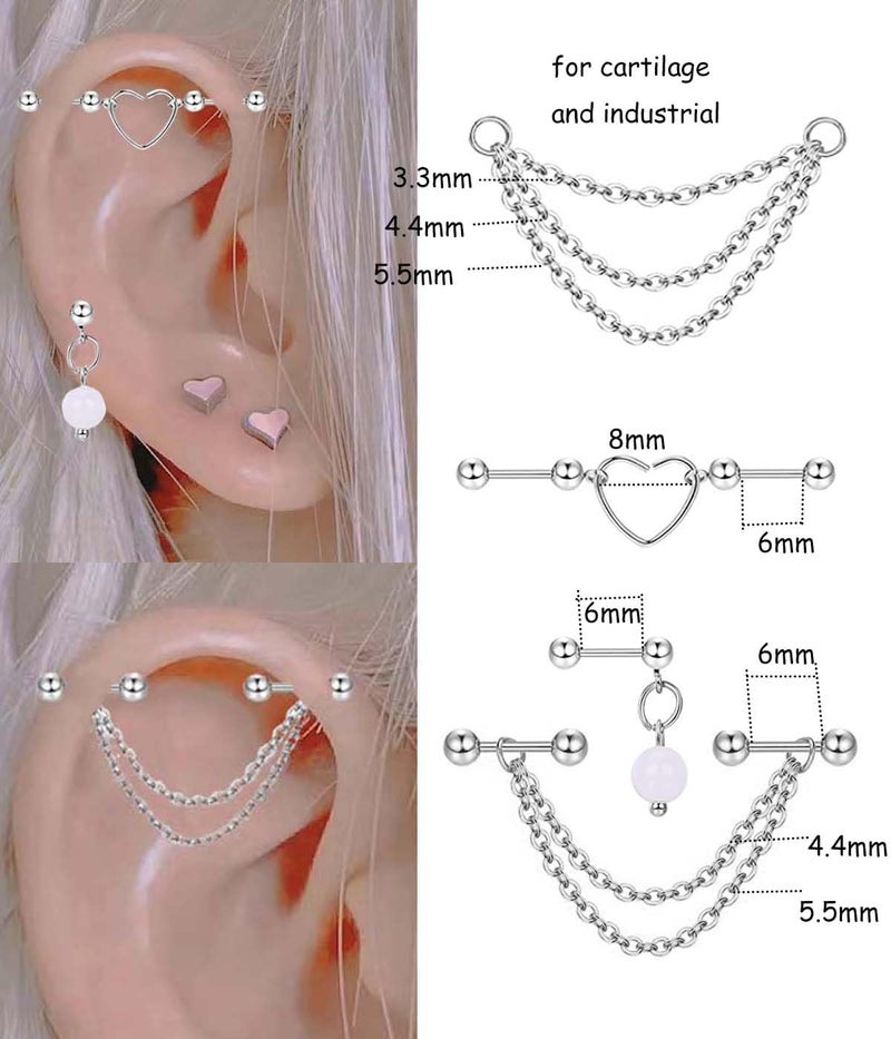 Suotarn 14G Industrial Barbell Earrings Stainless Steel Long Cartilage Helix Conch Body Piercing Jewelry 7-18pcs (Set #1) - Image 2
