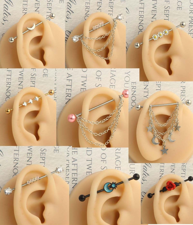 Suotarn 14G Industrial Barbell Earrings Stainless Steel Long Cartilage Helix Conch Body Piercing Jewelry 7-18pcs (Set #1) - Image 4