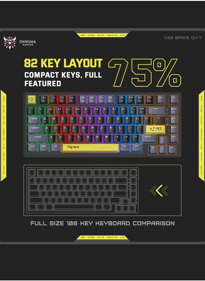 onikuma - G52 82 Keys Wired Gaming Keyboard,Mechanical Keyboard Brown Switch RGB Backlit Suitable For Computer/Ps4/Xbox Gamers - Image 1