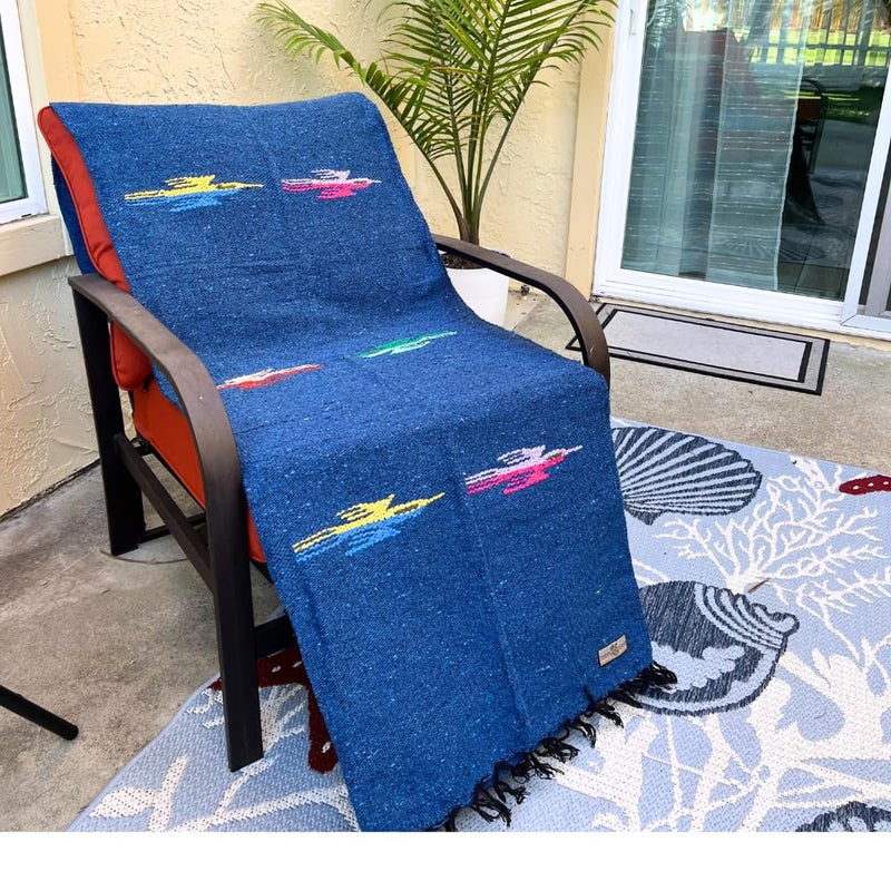 Open Road Goods Yoga Blanket - Thick Mexican Thunderbird Blanket - Handmade and Made for Yoga! (Slate Blue) - Image 4