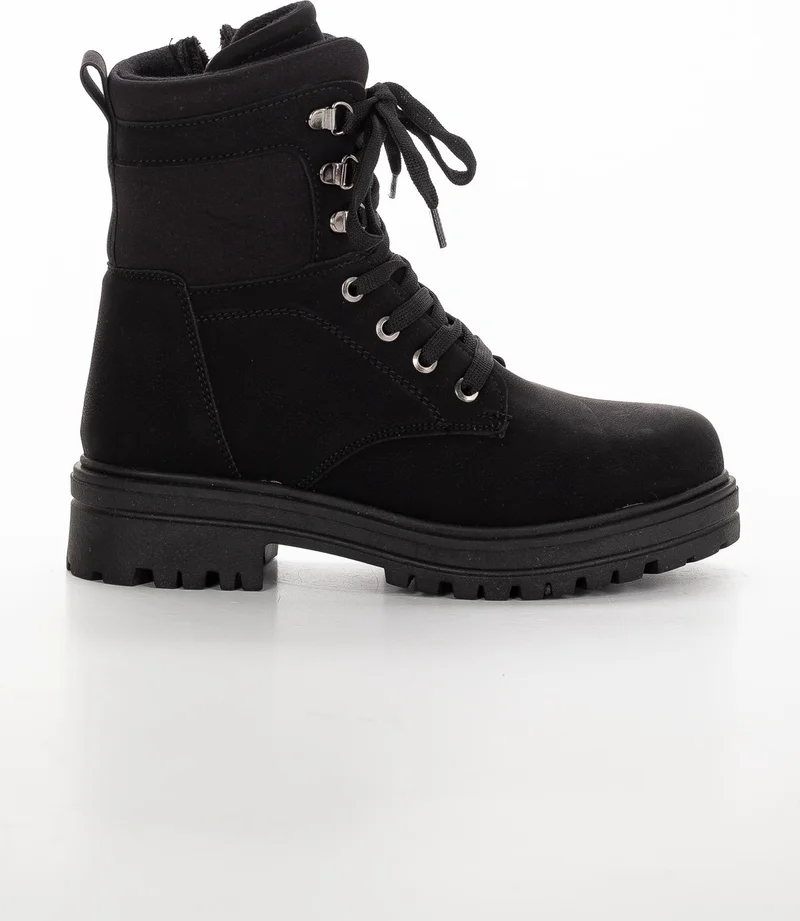 Dilimler Ayakkabı Slices Shoes Thick Sole Lace Up Stretch Black Women's Boots