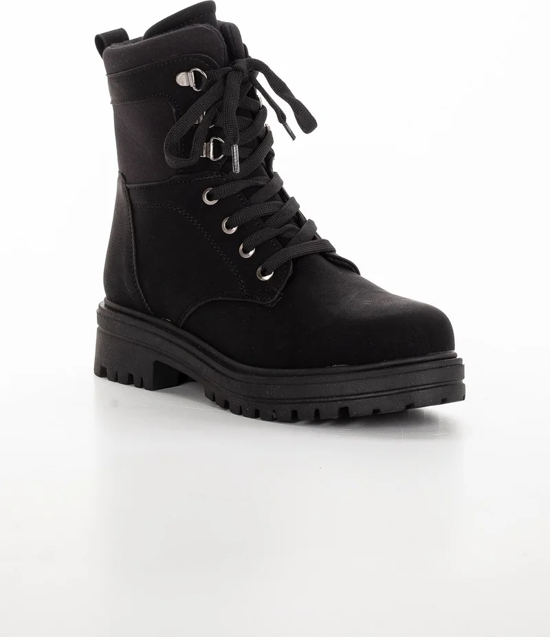 Dilimler Ayakkabı Slices Shoes Thick Sole Lace Up Stretch Black Women's Boots