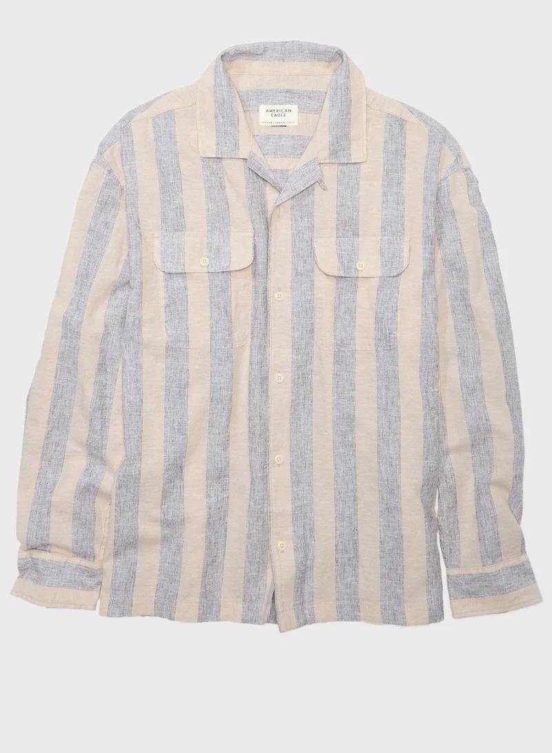 American Eagle Regular Fit Long Sleeve Striped Shirt
