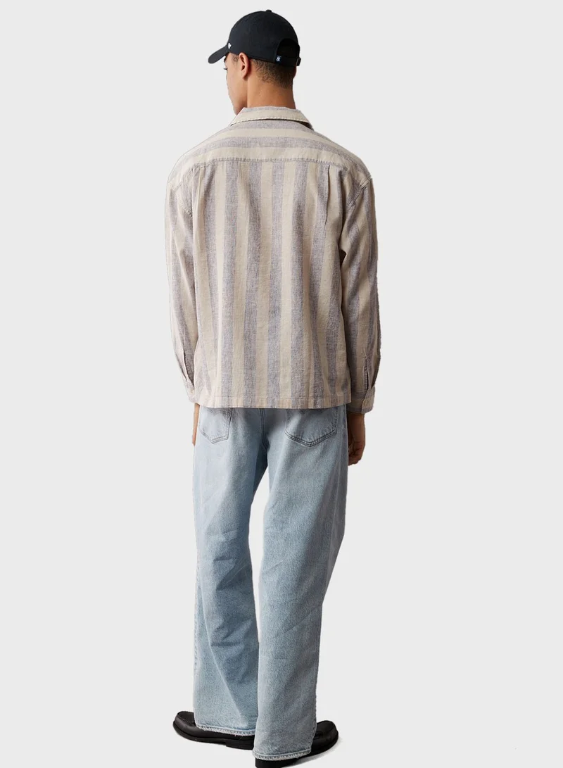 American Eagle Regular Fit Long Sleeve Striped Shirt