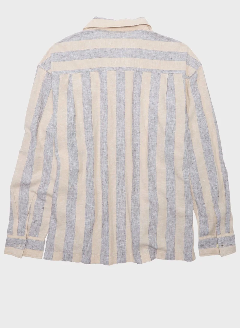 American Eagle Regular Fit Long Sleeve Striped Shirt