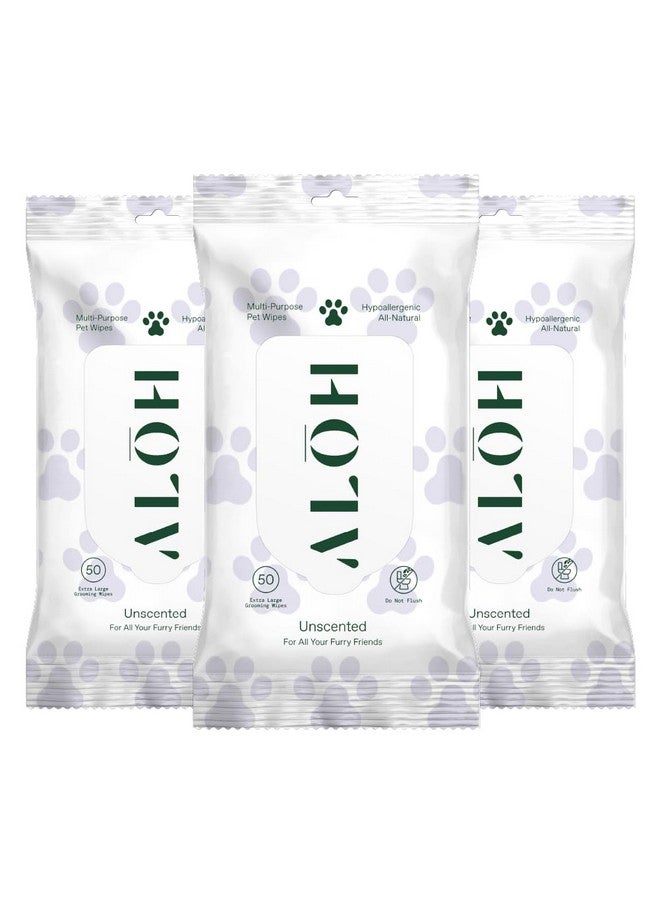 ألو ALŌH مضاد للحساسية | طبيعي بالكامل | مناديل متعددة الاستخدامات للحيوانات الأليفة، غير معطرة، ٥٠ منديلًا | ٣ عبوات من ٥٠ منديلًا (١٥٠ منديلًا) - Image 1