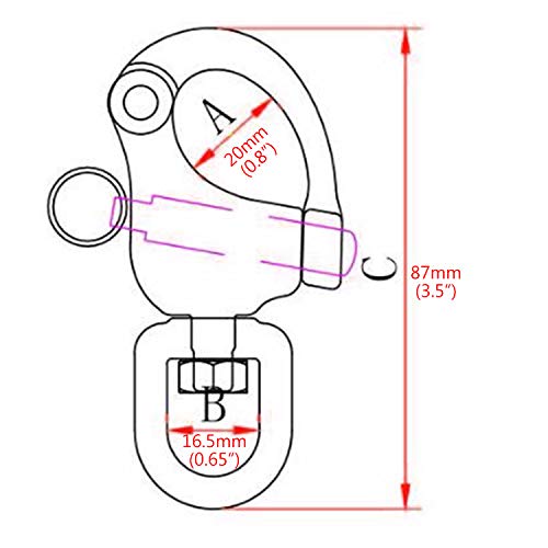 NRC&XRC NRCXRC Pair 35IN87mm Jaw Swivel Eye Snap Shackle Quick Release Bail Rigging Sailing Boat Marine Stainless Steel Clip Pair - Image 3