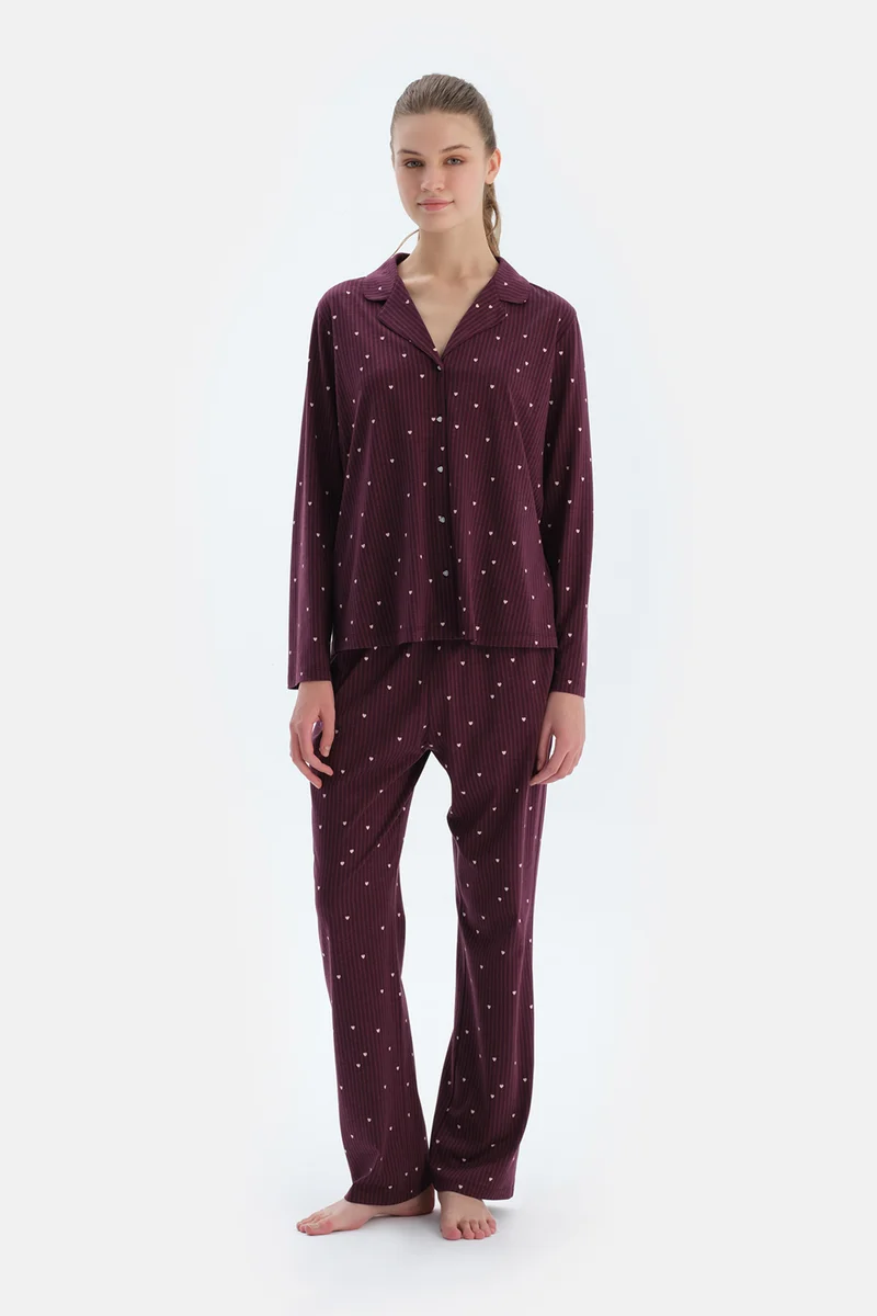 dagi Striped Shirt & Trousers Pajama Set Spread Collar Cotton Blend Mid Rise Regular/Classic Fit Sleepwear