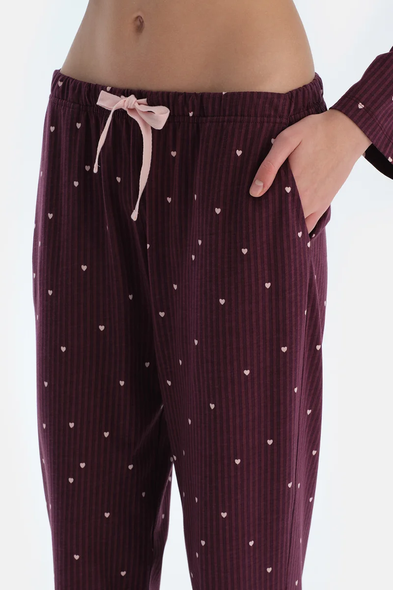dagi Striped Shirt & Trousers Pajama Set Spread Collar Cotton Blend Mid Rise Regular/Classic Fit Sleepwear
