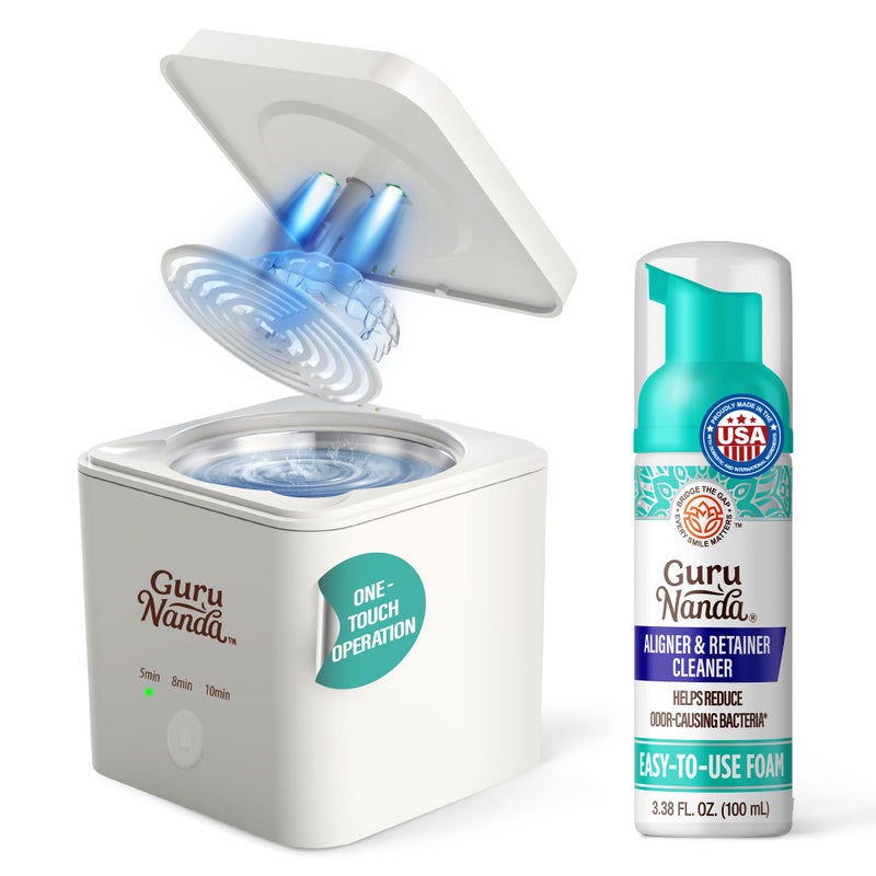 GuruNanda Retainer Cleaner Set â€“ Ultrasonic & UV Cleaning Pod & Aligner Cleaning Foam, Deep Clean & Odor Neutralization for Retainers, Aligners, Dentures & Mouthguards - Image 1