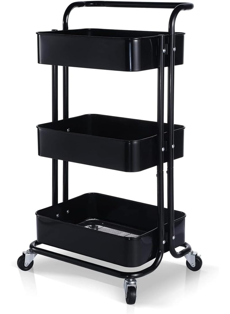 3 Tier Utility Cart Trolley with Wheels, Black - Image 2