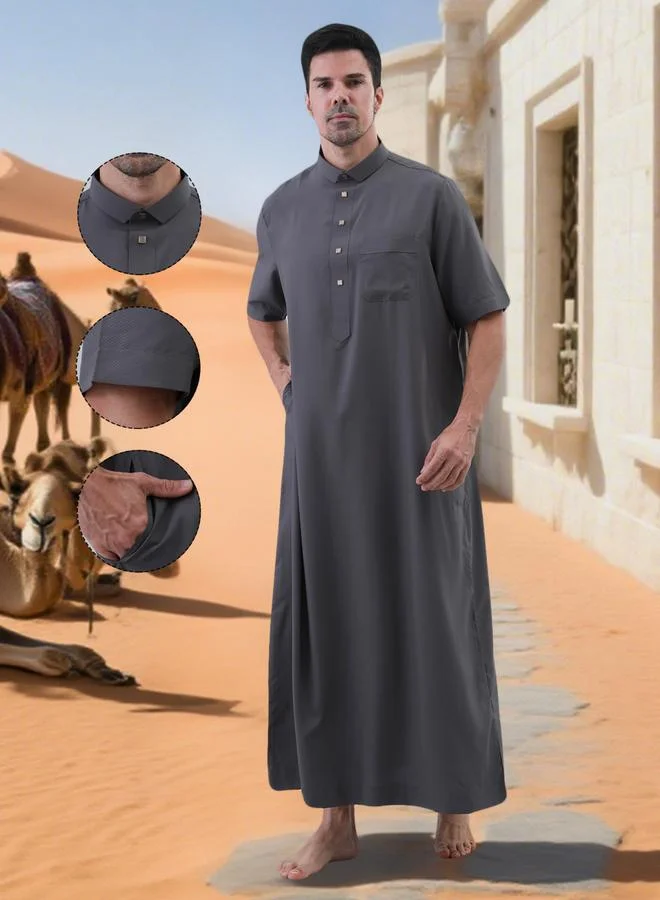 تايك تو Men Solid Button Placket Short Sleeve Thobe