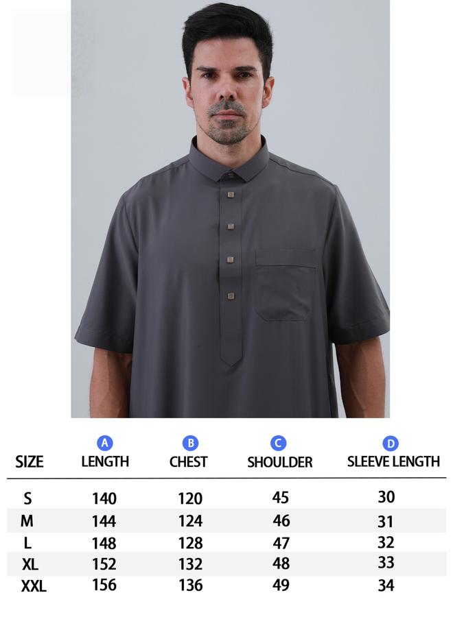 Take Two Men Solid Button Placket Short Sleeve Thobe - Image 5