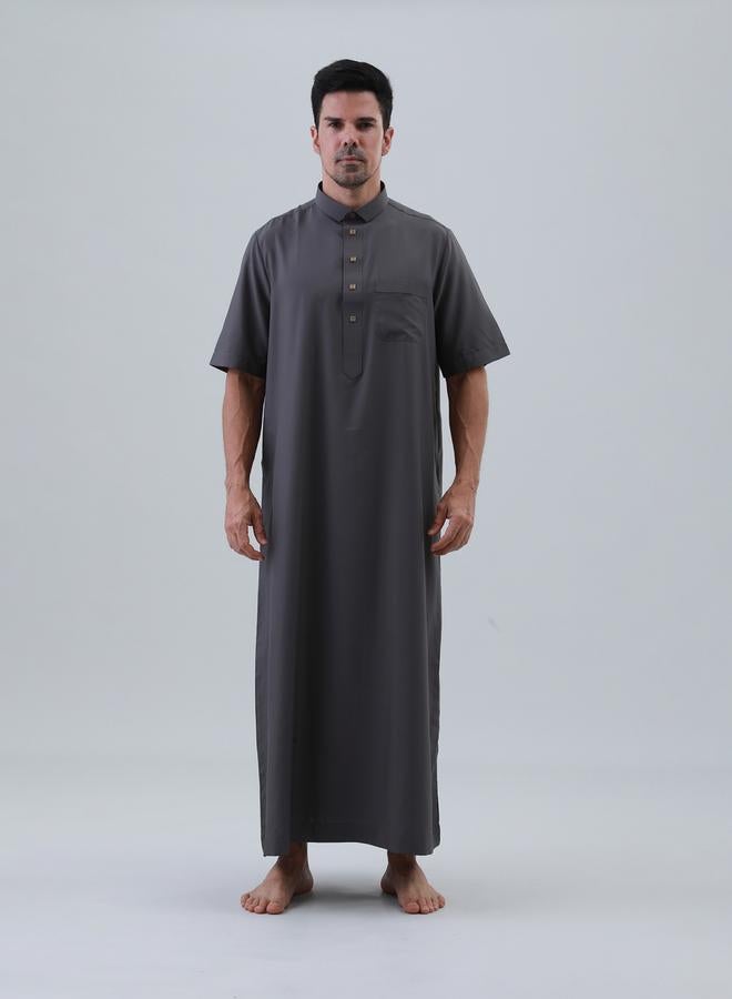 Take Two Men Solid Button Placket Short Sleeve Thobe - Image 2