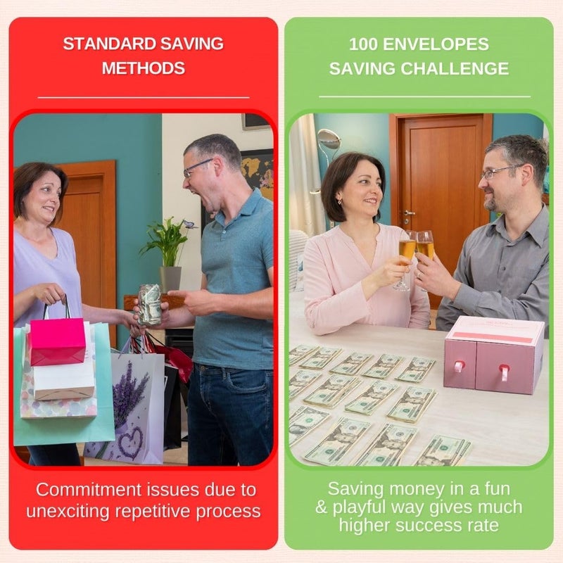 THREE WAY CUT 100 Envelopes Money Saving Challenge Pink - Save 5050 Dollars In 100 Days Premium Kit, 100 Cash Envelopes & Organizer Box Set, Trendy Tiktok & Youtube Bucks Savings Challenge, Fun Gift Ideas - Image 5