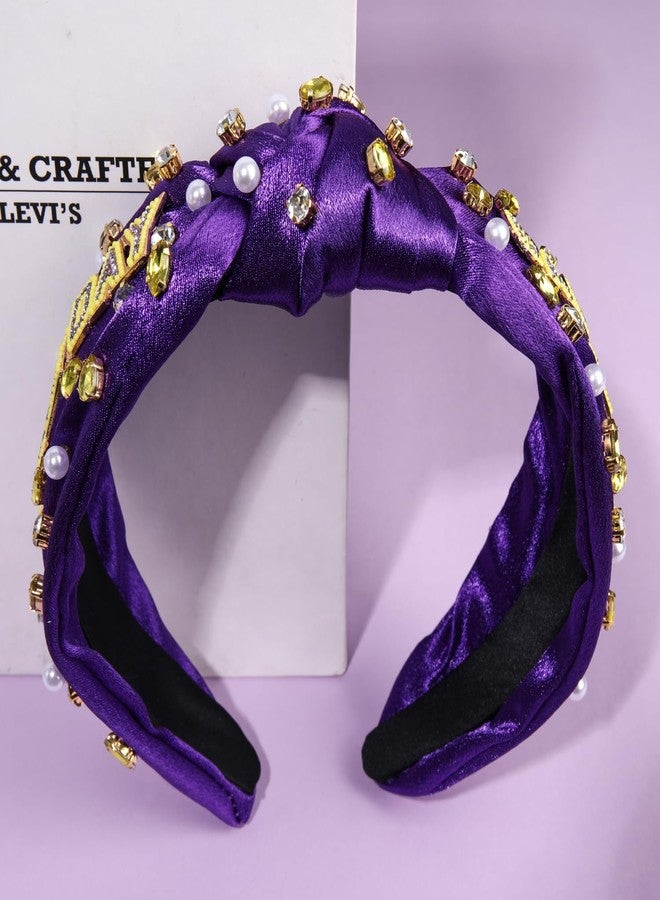 CEALXHENY Football Headband for Women Football Accessories Beaded Football Rhinestone Crystal Knotted Headband Jeweled Embellished Game Day Top Knot Hairband Football Mom Hair Accessories (C-Game Day 2) - Image 3