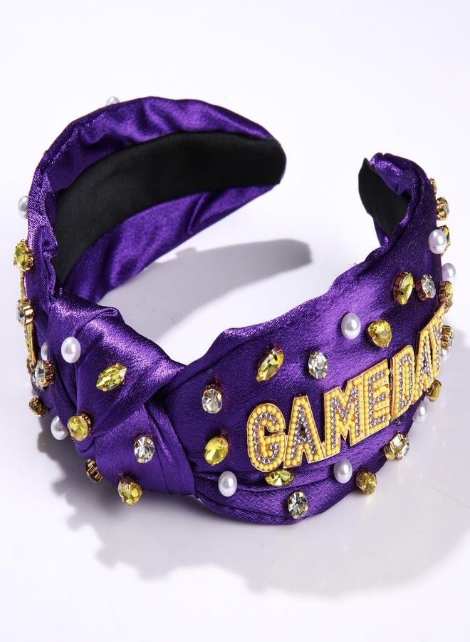 CEALXHENY Football Headband for Women Football Accessories Beaded Football Rhinestone Crystal Knotted Headband Jeweled Embellished Game Day Top Knot Hairband Football Mom Hair Accessories (C-Game Day 2) - Image 2