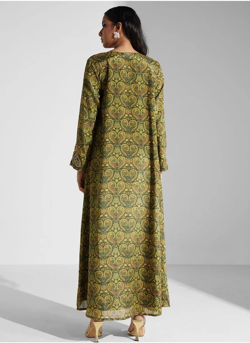 كشخة Printed Square Neck Jalabiya