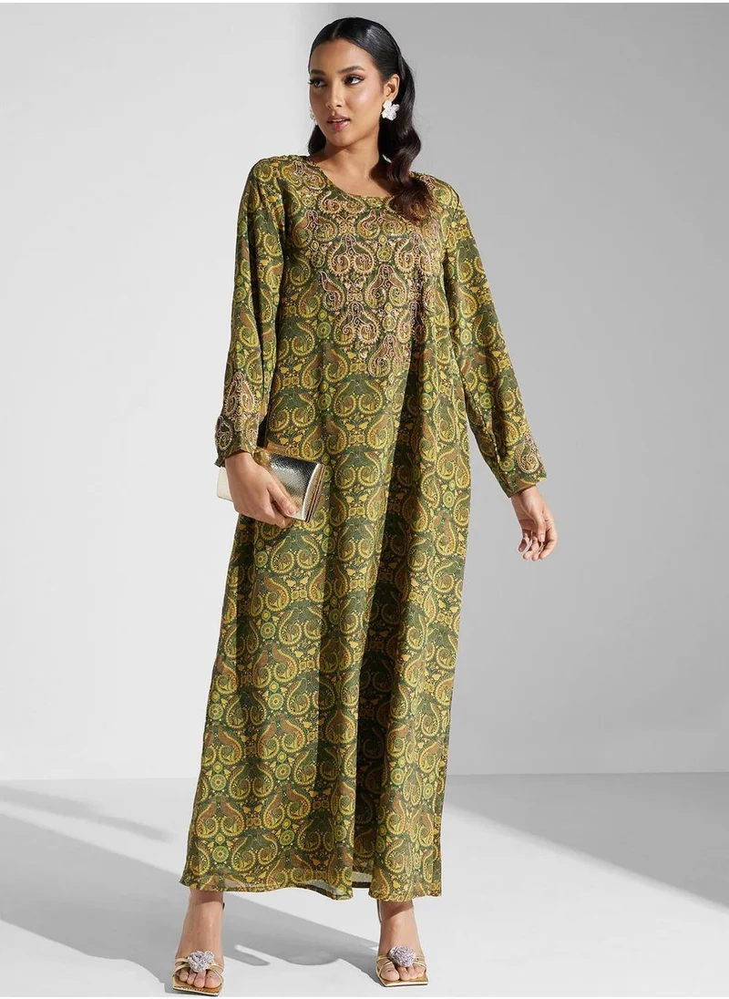 كشخة Printed Square Neck Jalabiya