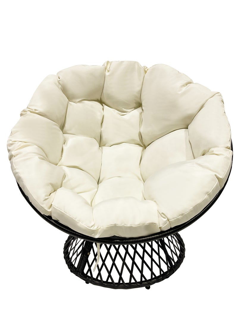 MAPLE HOME DECORATION - Maple Home Accent Papasan Chair 360° Swivel Round Wicker Rattan Padded Seat with Rotatable Egg Shape Metal Frame Thick Cushioned Seating Weather Resitant Outdoor Garden Patio Balcony Living Room Furni - Image 1